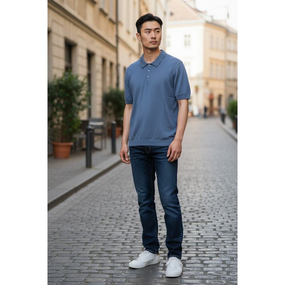 Reiss Ace Short Sleeve Knitted Polo Shirt Size XL NEW Blue $135 Mens